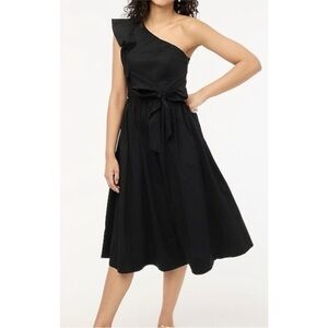 J Crew black one shoulder ruffle midi dress size 12 new
